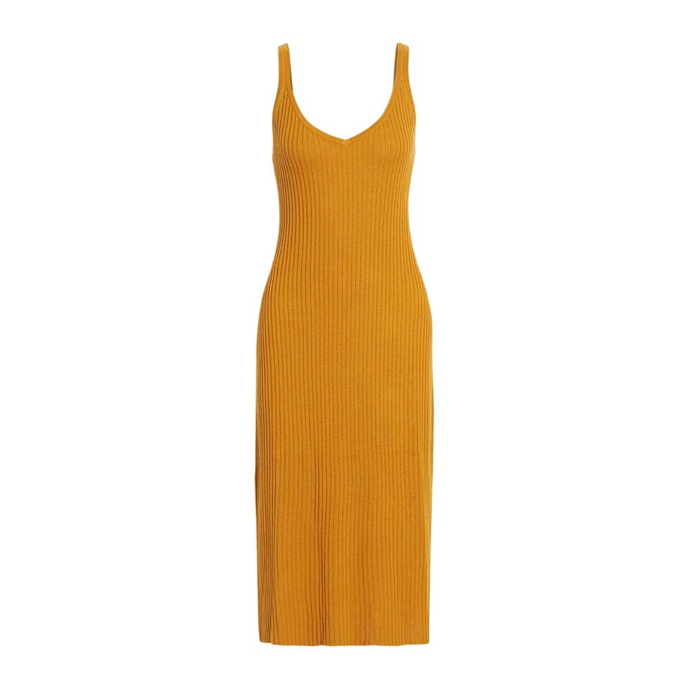 Naadam Ribbed Orange Silk Cashmere Midi Dress Size S
